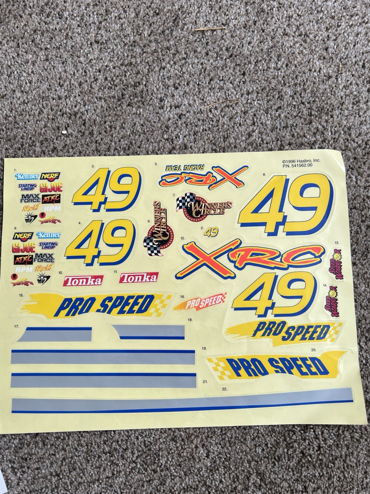 Tonka XRC Large Decal Number Sheet 11” x 8.5” 1996 Hasbro Toy Grade RC Car Decal