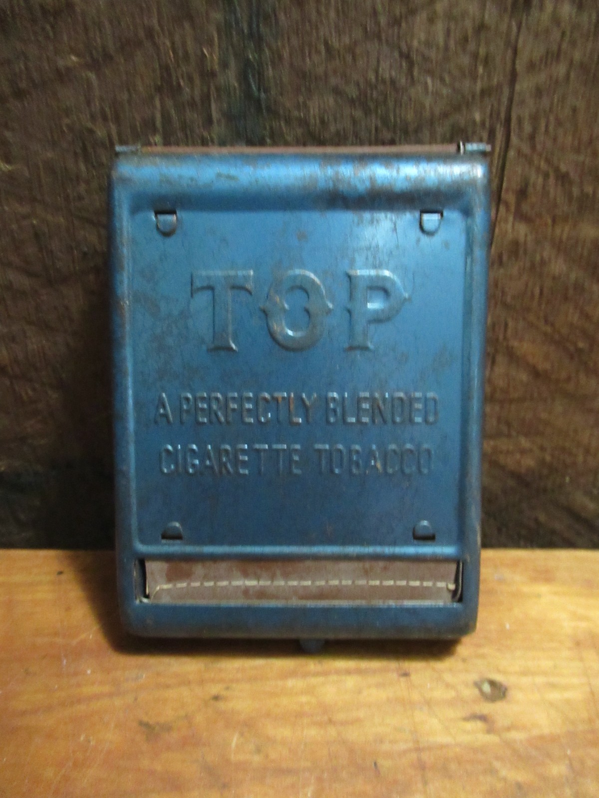 Vintage TOP Blue Metal Tin Cigarette Roller  Perfect Blended Tobacco