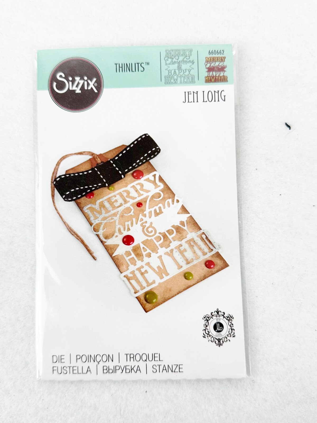 SIZZIX THINLITS by Jen Long #660662 MERRY CHRISTMAS & HAPPY NEW YEAR - BRAND NEW