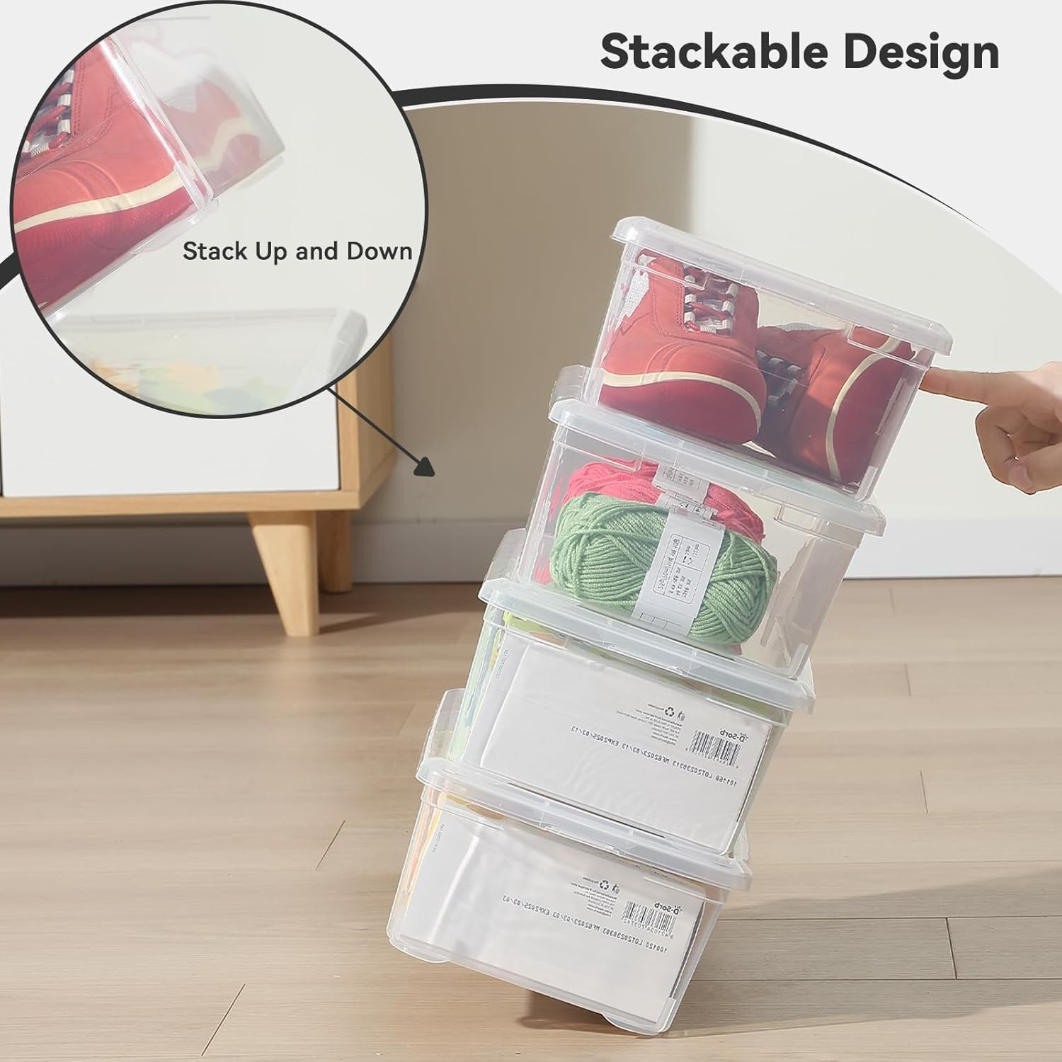 8 Pack 6QT Plastic Storage Bins with Lids, Shoe Boxes (Clear)