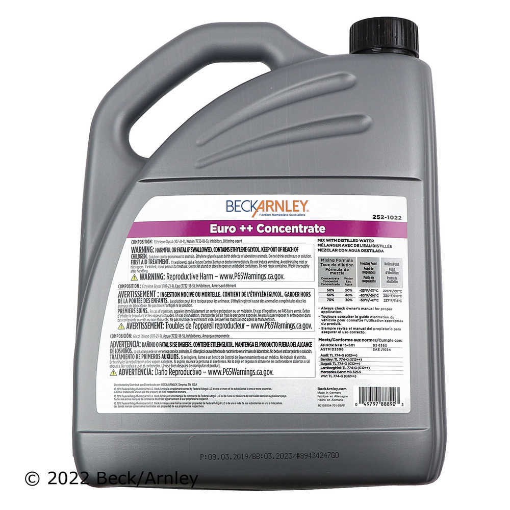 Engine Coolant / Antifreeze Beck/Arnley 252-1022