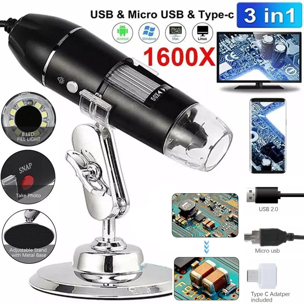 1600x Zoom 8 LED HD USB Microscope Digital Magnifier Endoscope Video Camera US