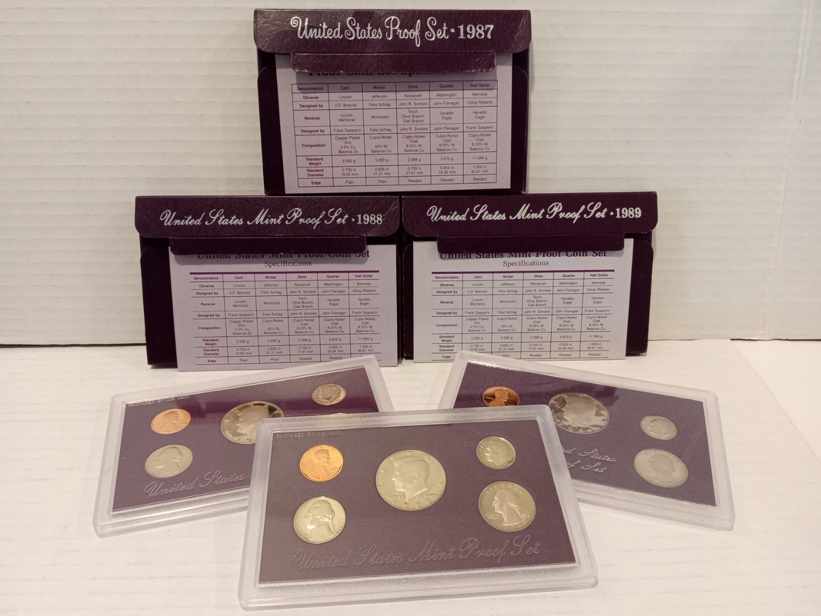 LOT OF THREE - 1987, 1988, 1989 UNITED STATES PROOF SETS WITH OGP BOXES - MINT