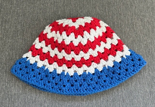 HANDMADE Crochet  4TH OF JULY Patriotic COLORS 100%COTTON YARN Bucket Hat