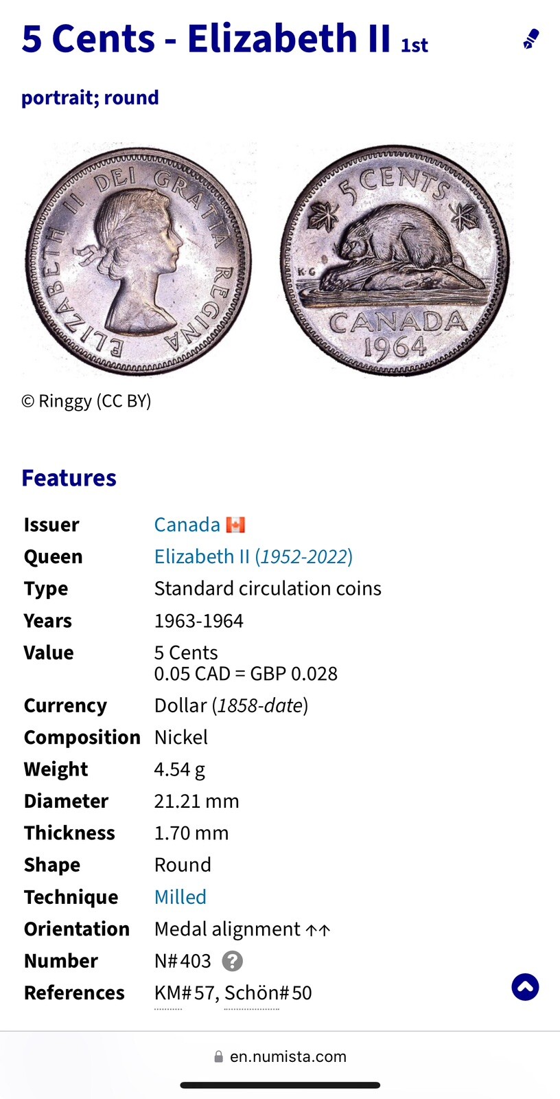 Canada - 5 Cents Coin - 1964 (KS3)