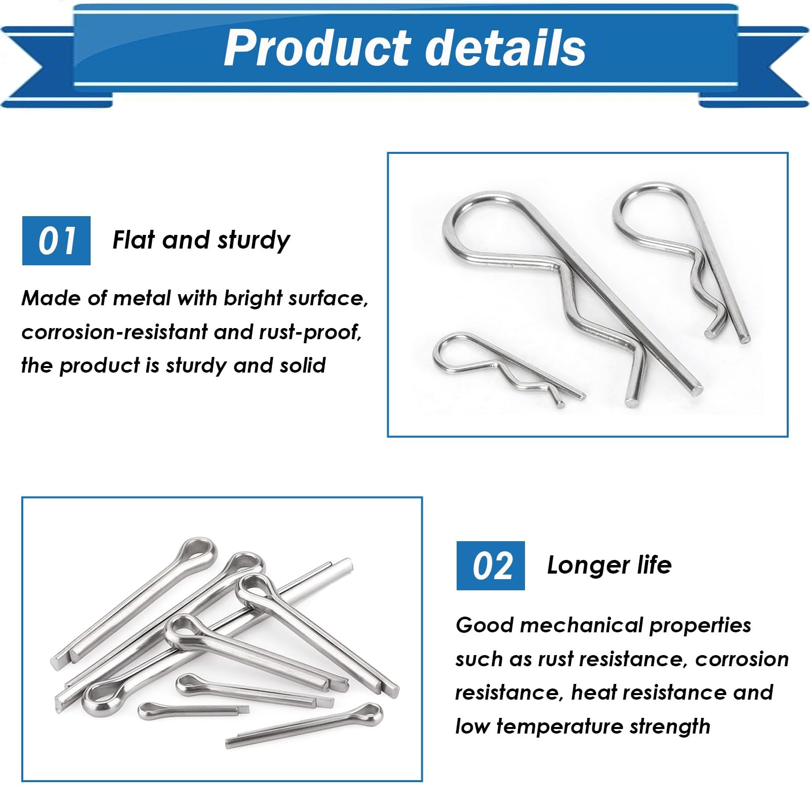 Eoppen Cotter Pin Assortment Kit - 304 Stainless 200Pcs - 13 Sizes, Silver