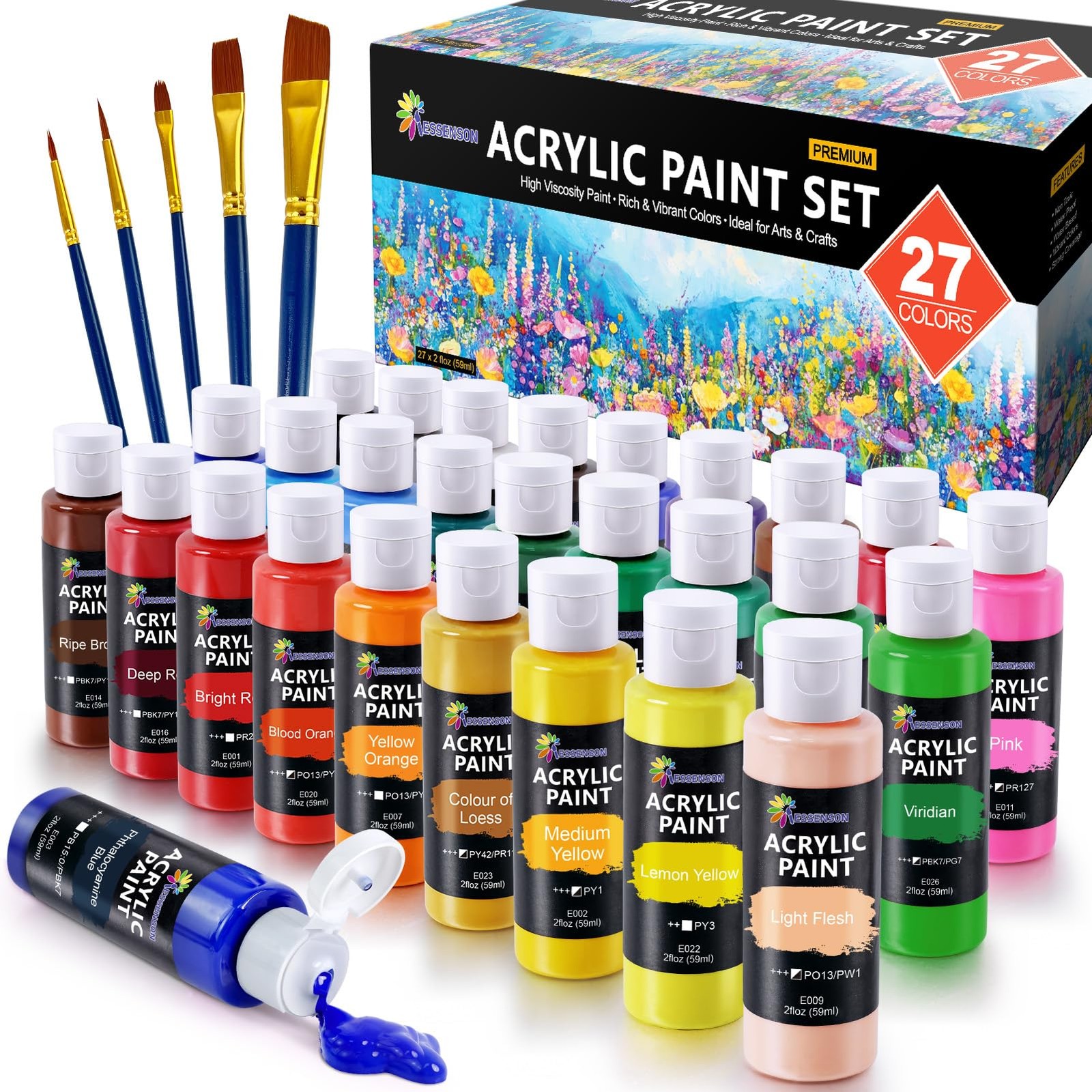 ESSENSON Acrylic Paint Set, 27 Colors 2 Fl Oz (Pack of 27), 27