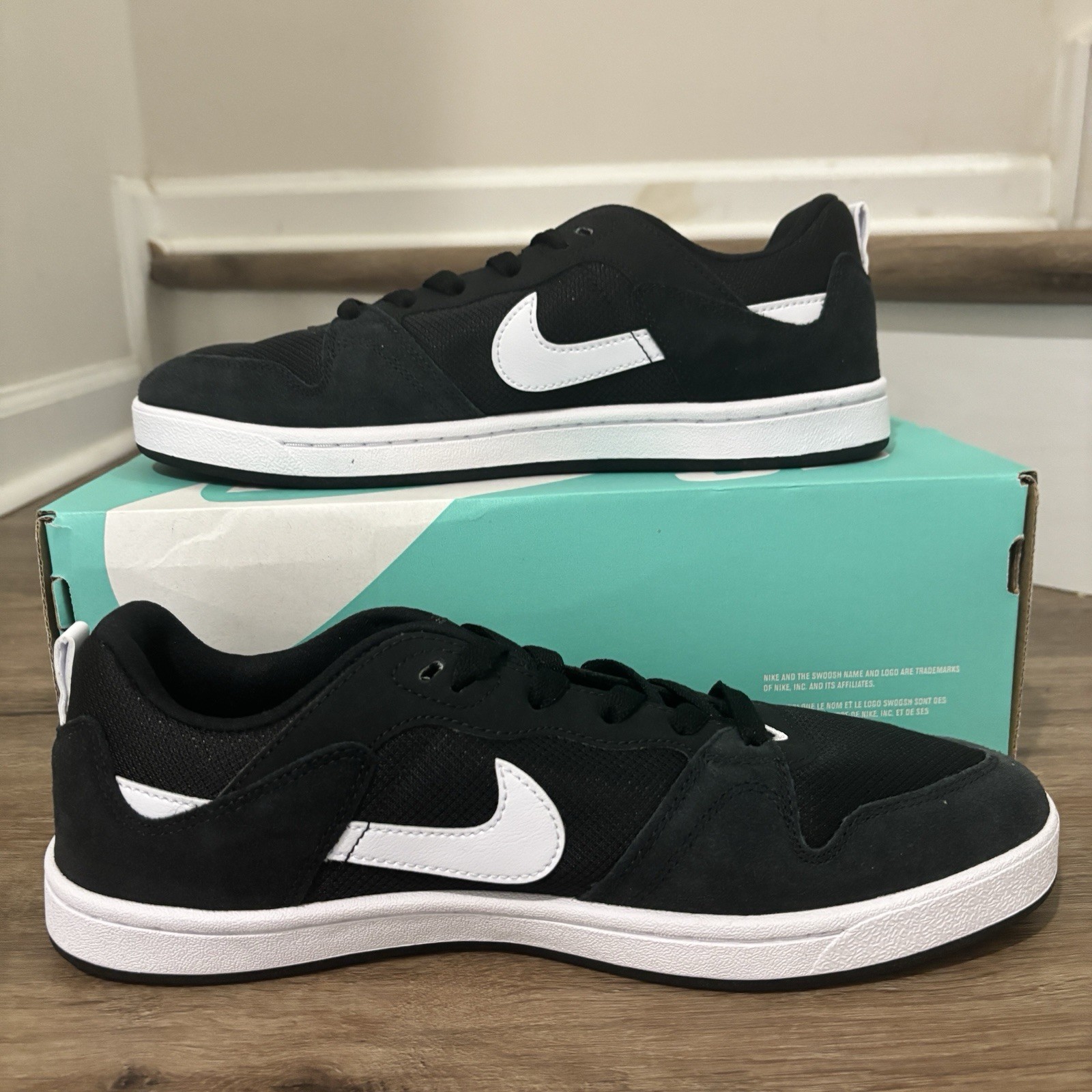 Nike Men's SB Alleyoop Classic Suede Mesh Shoes Black White Black