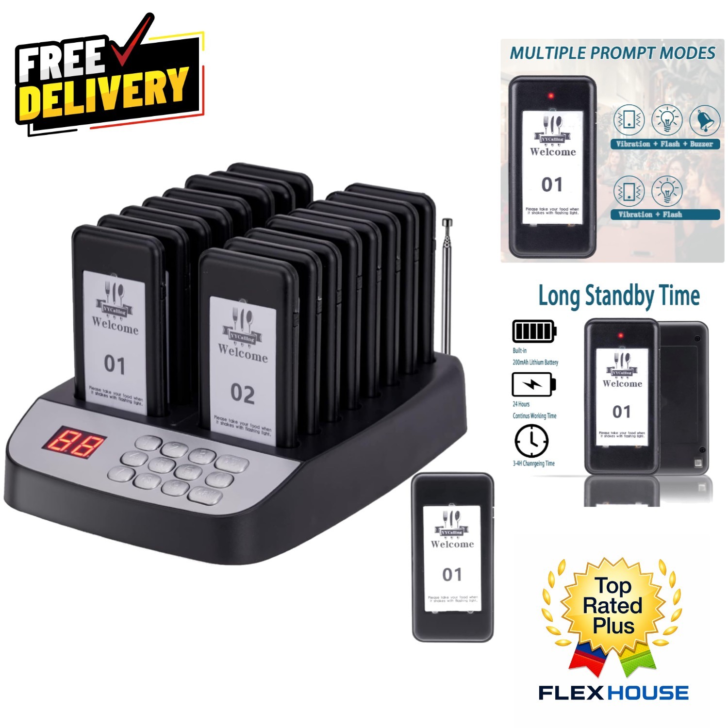 16 PCS Restaurant Pagers with Long Battery Life - Buzzers for Efficient Service