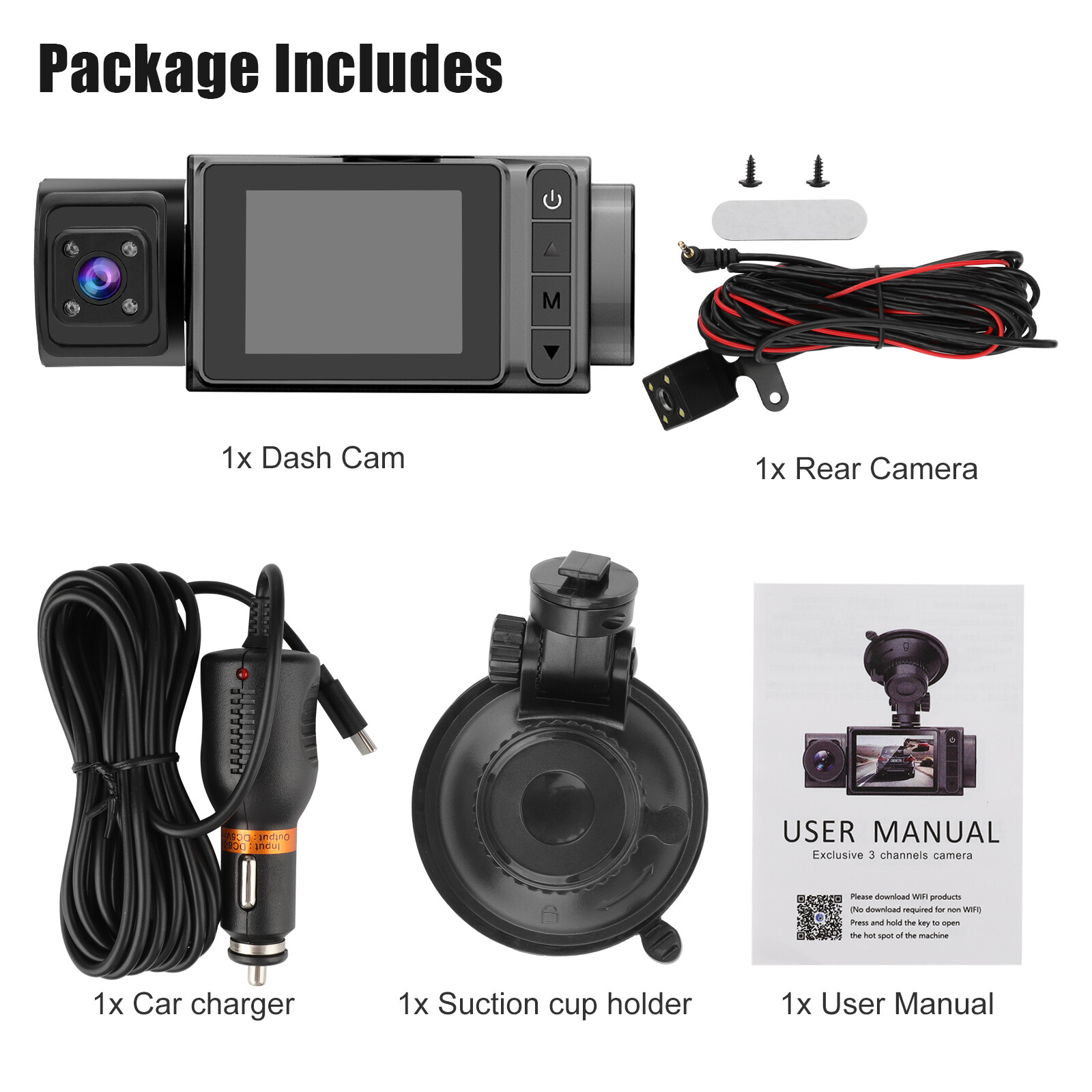 HD 1080P 3Lens Car DVR Dash Cam Camera Video Recorder G-Sensor 170° Night Vision
