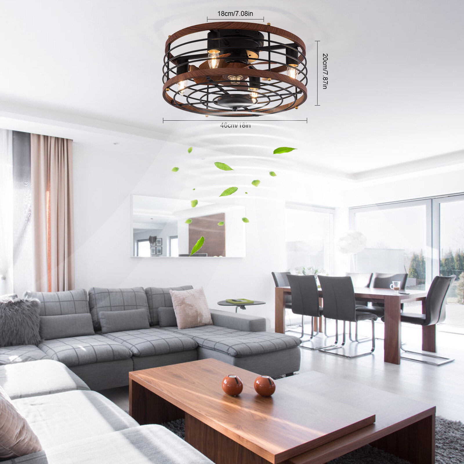 6-Gears Ceiling Fan Light E26 Ceiling Light Round Caged Ceiling Fan W/ Light 40W