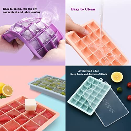Ice Cube Tray, 3 Pack Silicone Ice Cube Molds, Pink, Light blue, Purple