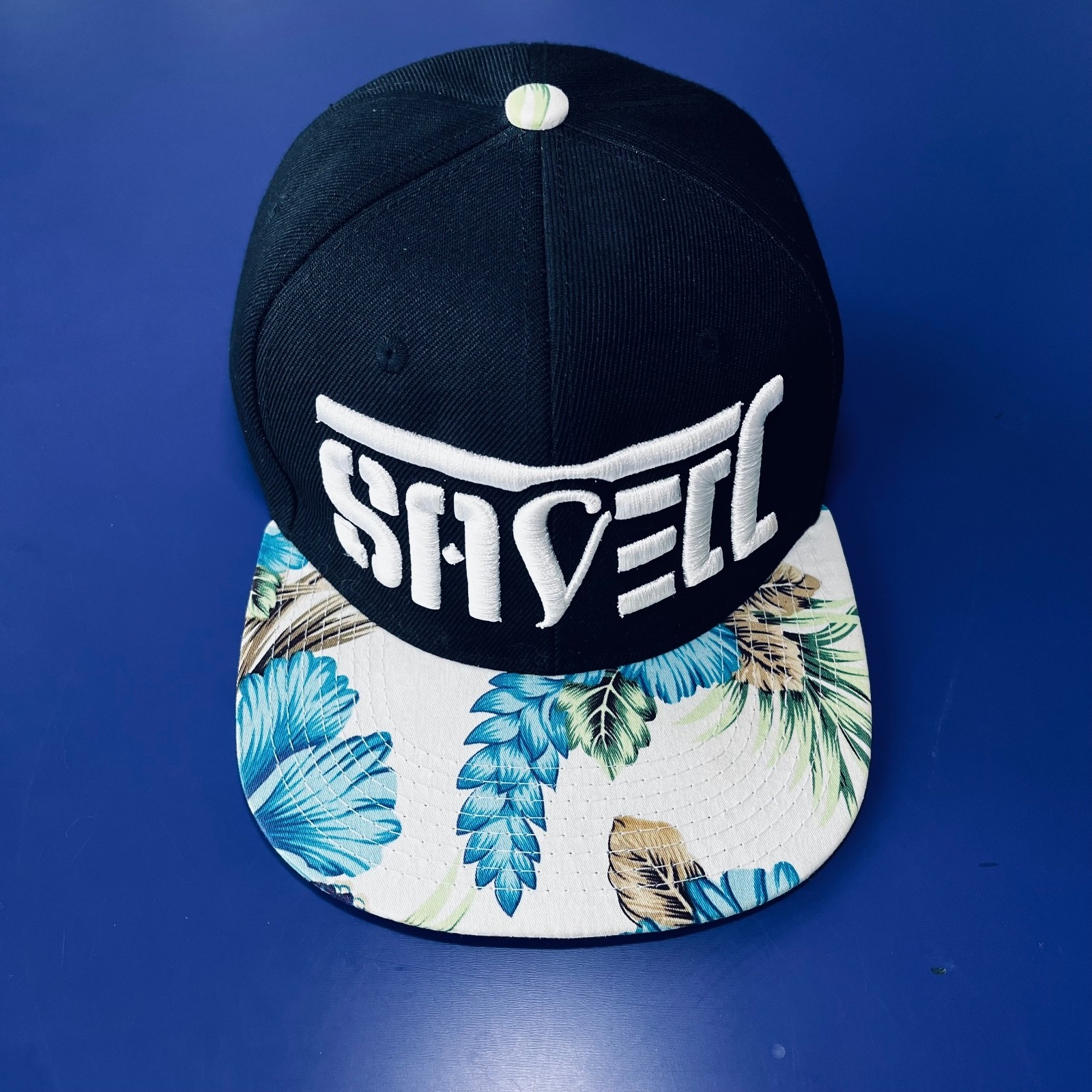 Crown Black Snapback Hat with Floral Brim & Embroidered Saved Design