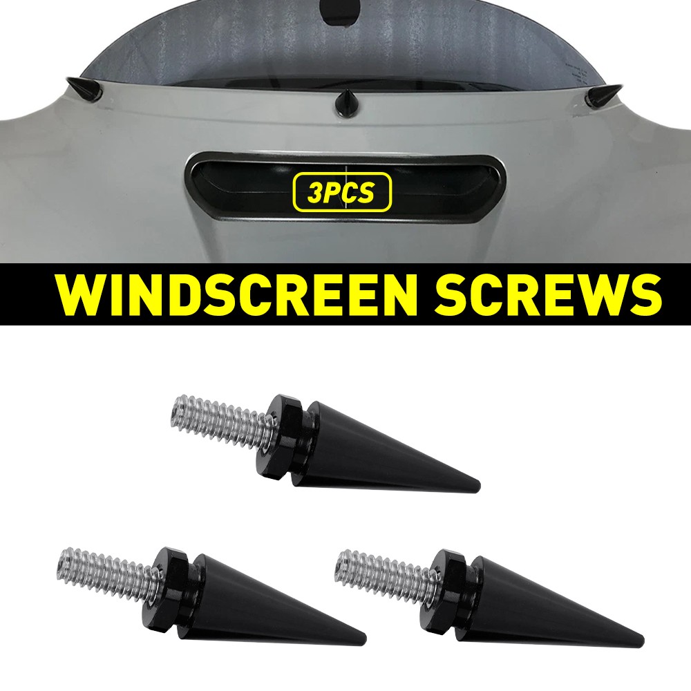 3Pcs Black Windscreen Spike Screws For Harley Touring Electra Street Glide 96-13
