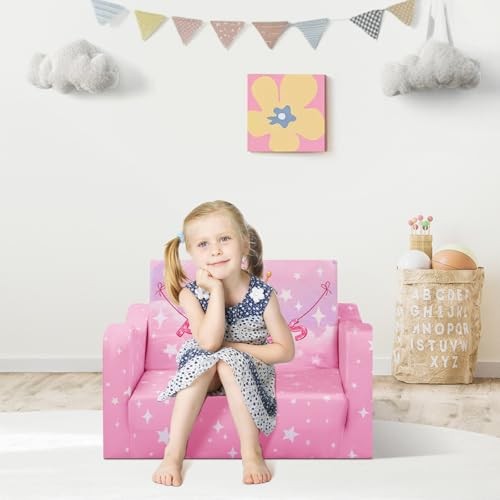 Comfy Kids Couch, 2-in-1 Folding Kids Sofa Bed for Toddler Princess Carriage