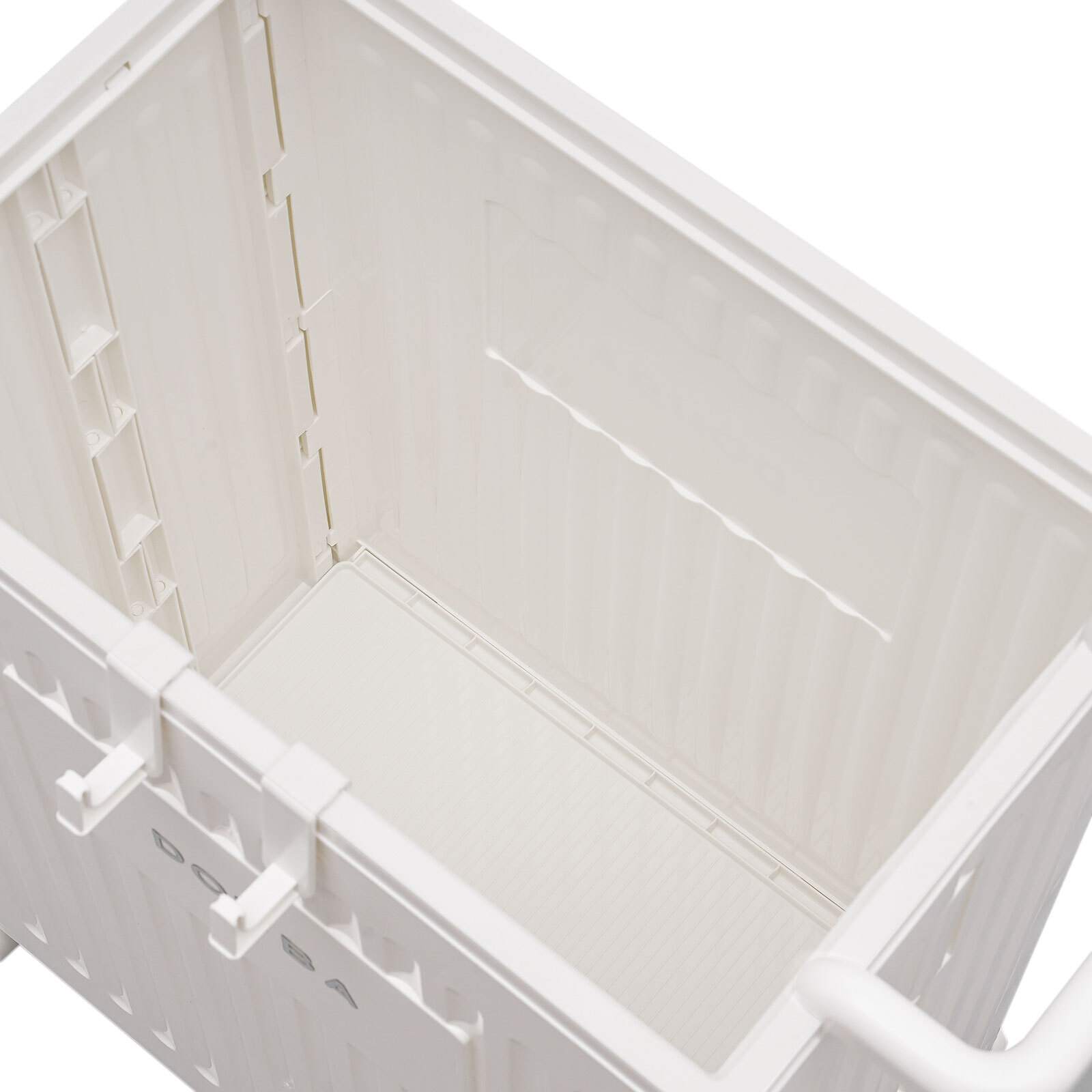 White Foldable Storage Box with Lid 4 Universal Wheels Hooks PP