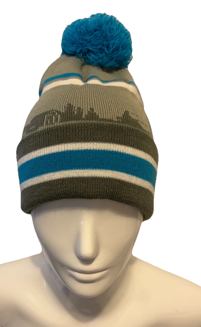 Iowa Theme Unisex Winter Beanie Hat Gray Teal Cirque 100% Acrylic Ski Snowboard