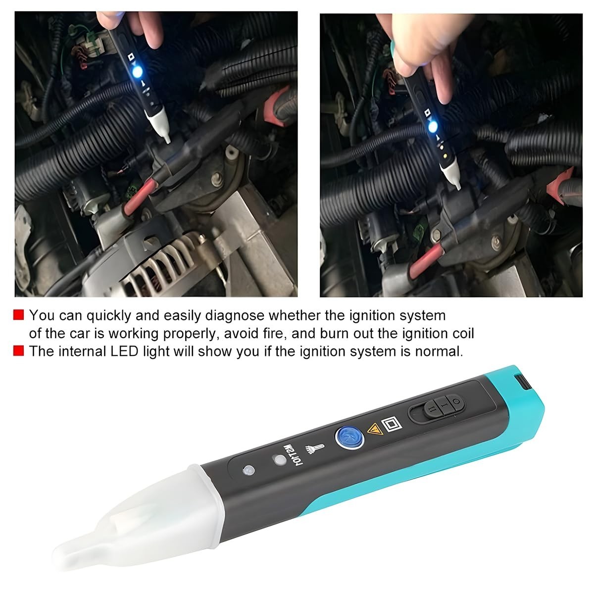 Ignition Coil Tester with LED Indicator & Buzzer | Handheld Fault Detector Tool