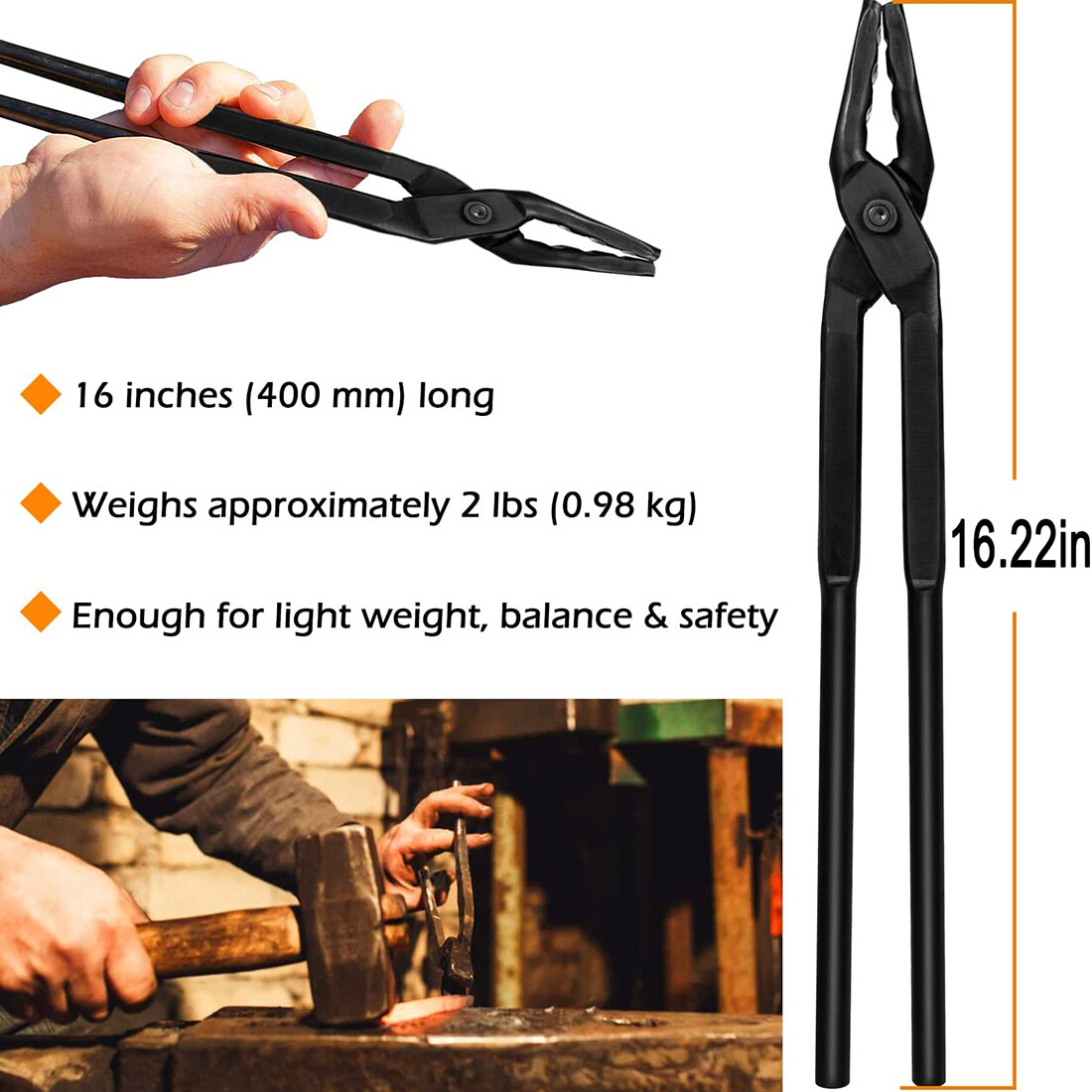 16 inch Wolf Jaw Blacksmithing Tongs Multipurpose Forge Tool Beginner Bladesmith