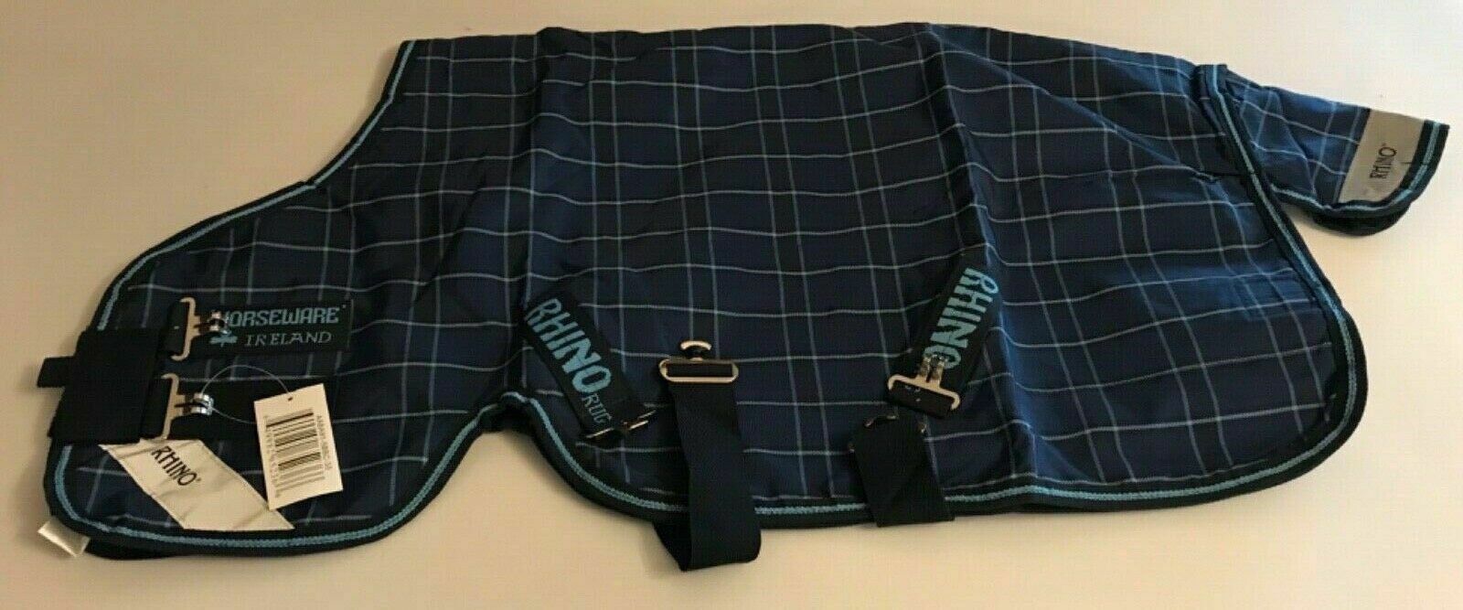 Rhino Rambo Turnout Blanket Navy Light Blue Checkered 2'6" 30"