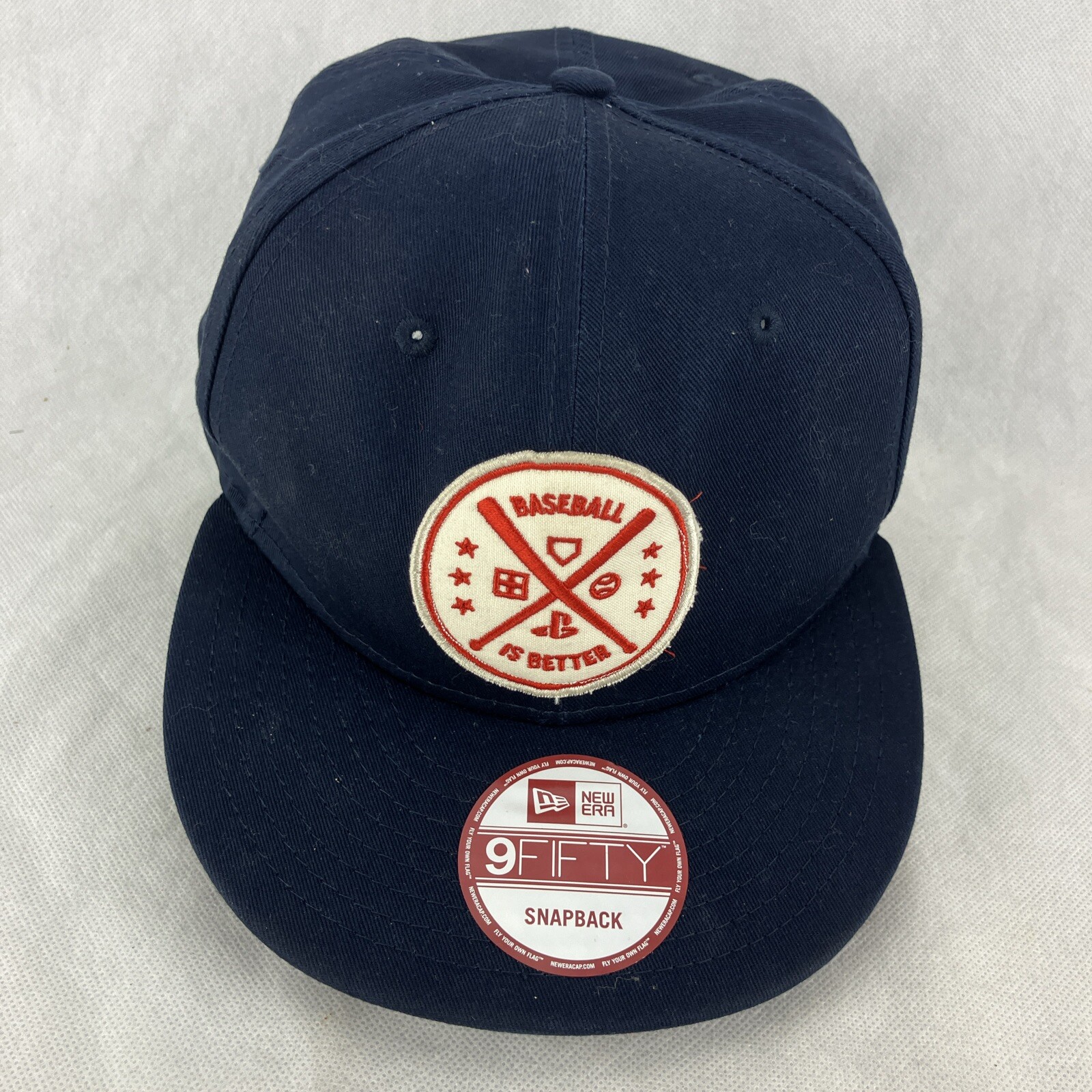 New Era 9FIFTY BASEBALL IS BETTER Snapback Hat Cap Navy Blue Crossed Bats Patch