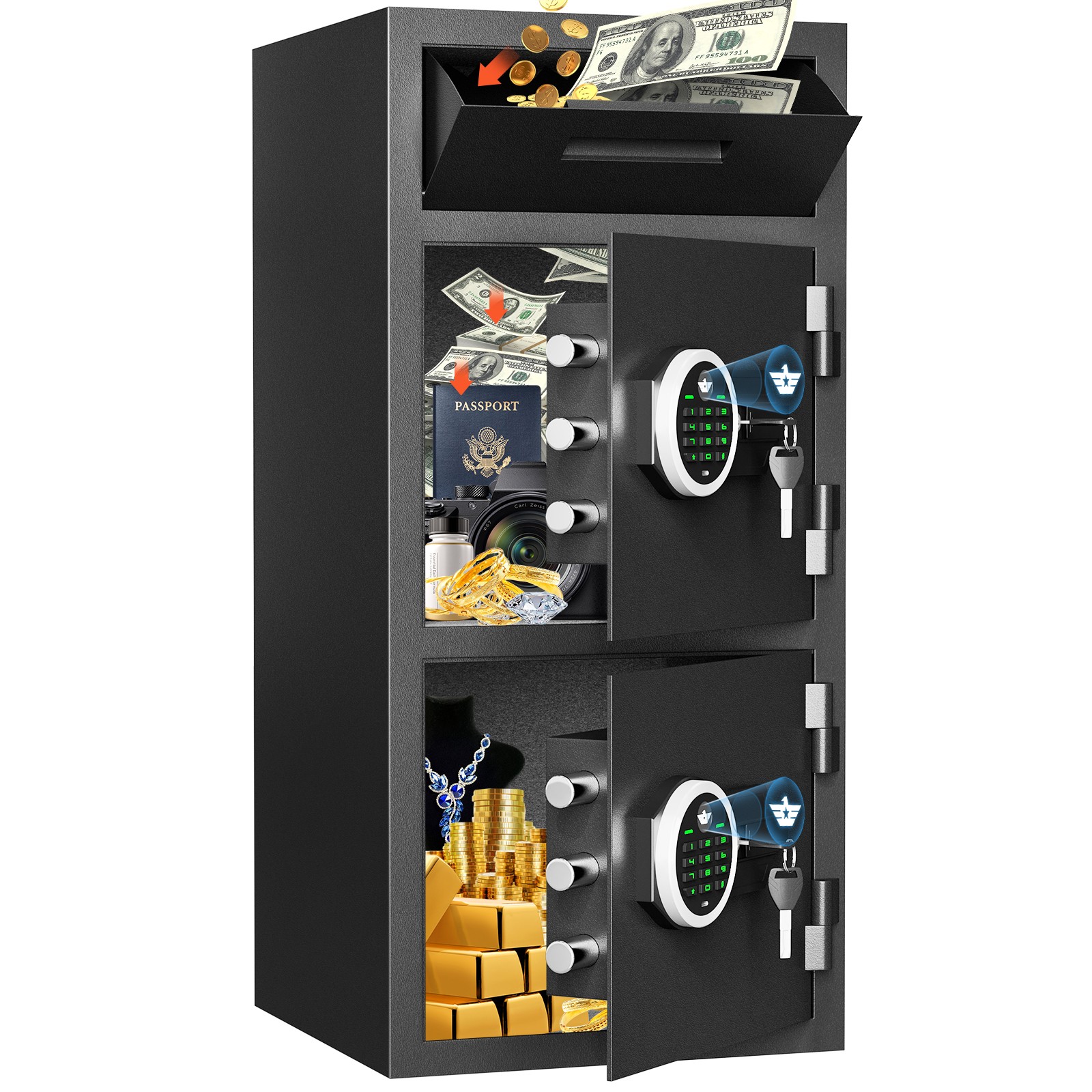 Large Digital Safe Box with Drop Slot 2 Door Safe with Shelf