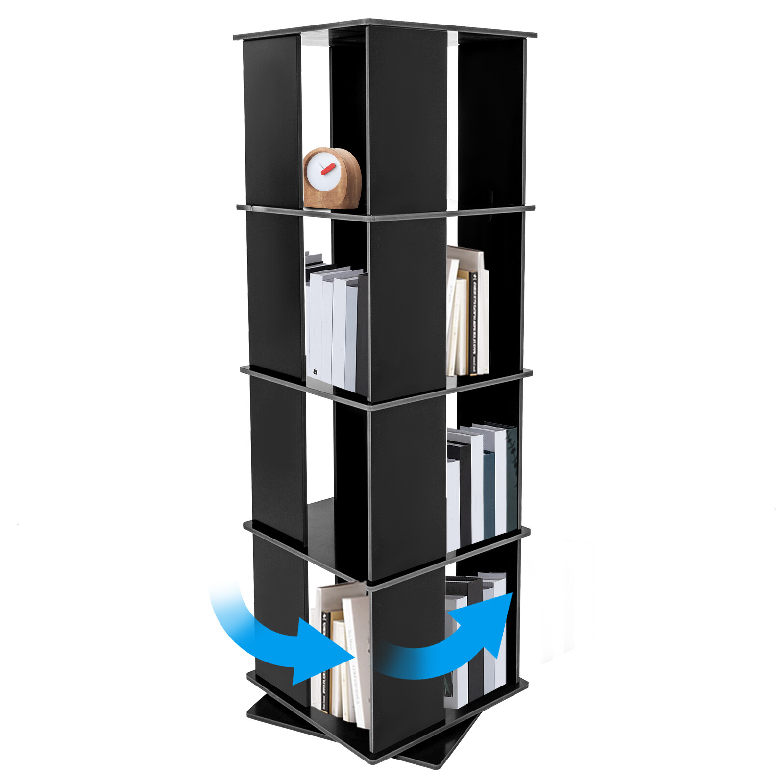 Black Bookcase Storage Shelf 360° Rotating Bookshelf Freestanding Display Rack
