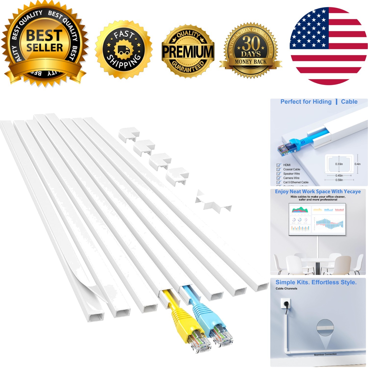 Sleek 113in Cable Management Kit with Strong Adhesive for Safe Installation