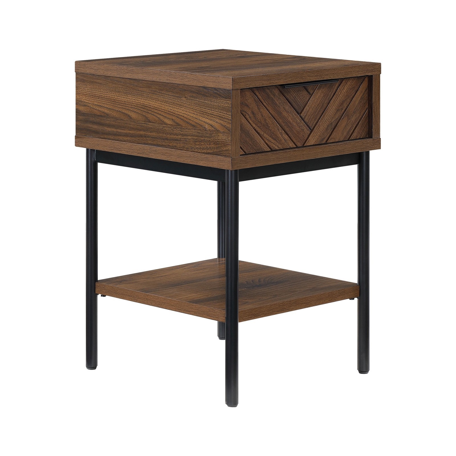 Geo End Table Walnut Finish with Bottom Shelf Living Room Accent Table