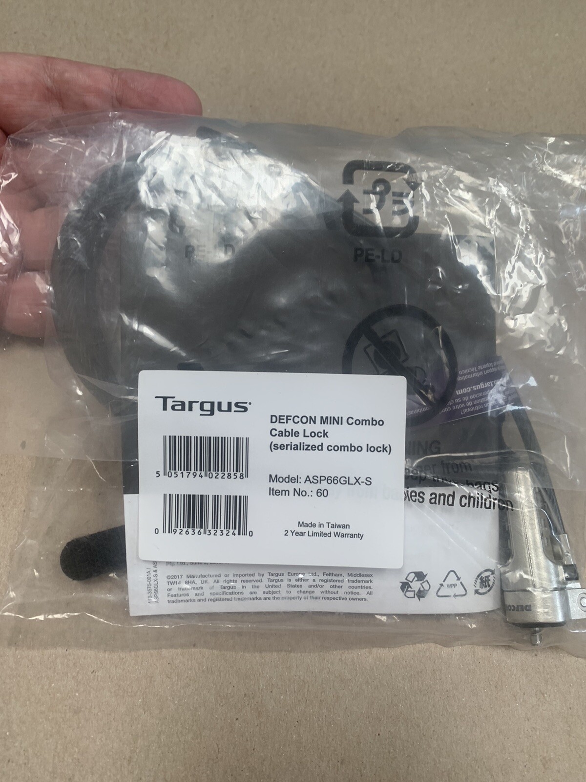 Targus Defcon Trapezoid Serialized Combo Cable Lock ASP66GLX-S