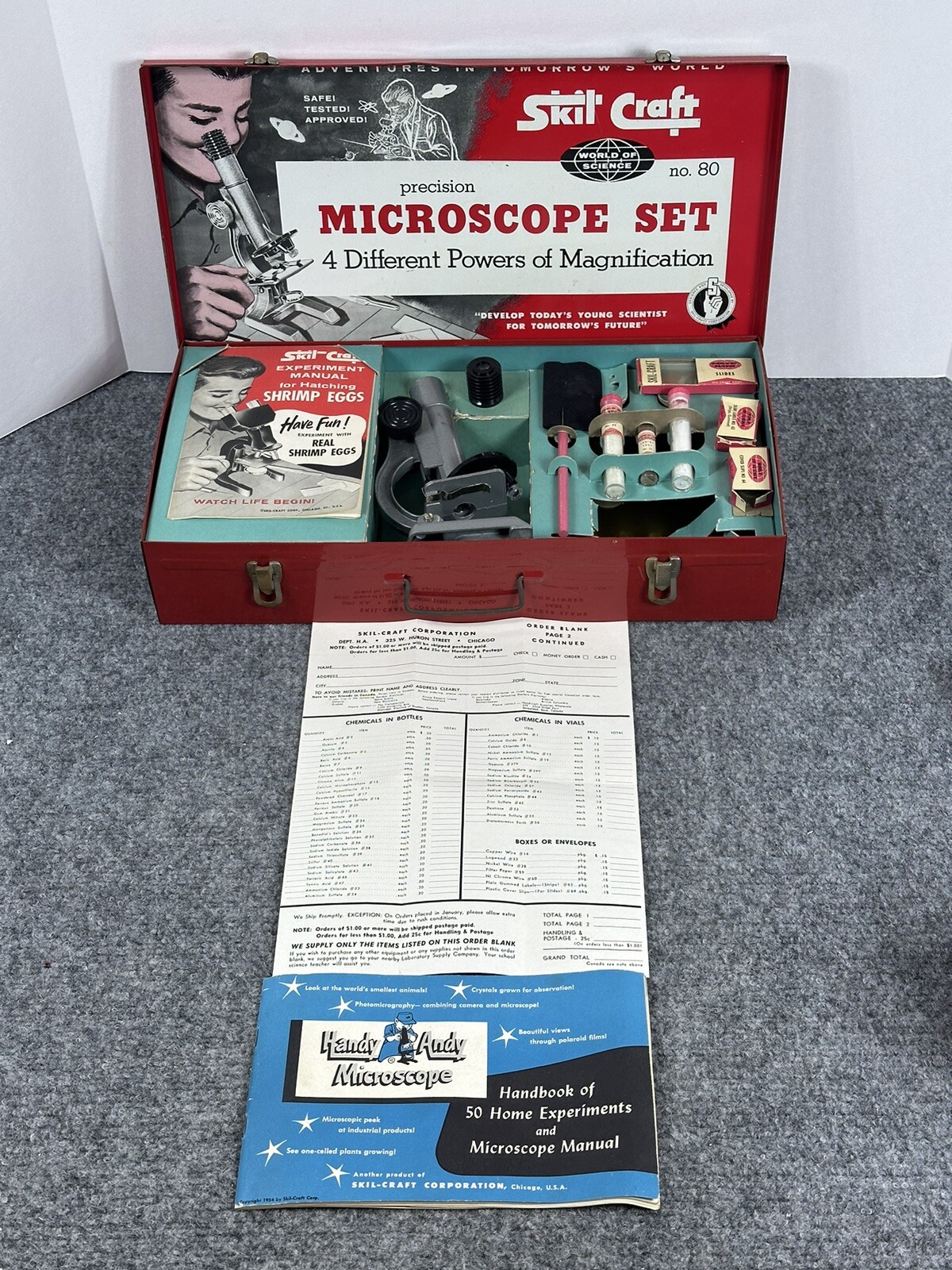 VTG Skil Craft Precision Microscope Set Rare No.80 Handy Andy 1954 Kids Science