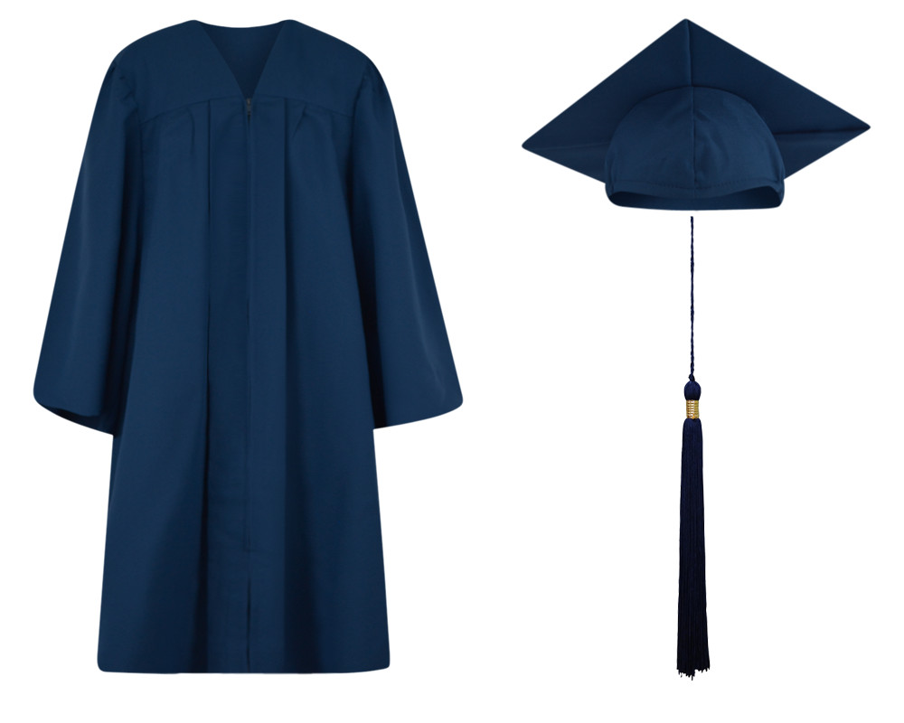 Navy Blue Matte Graduation Cap Gown and Tassel - 13 sizes available