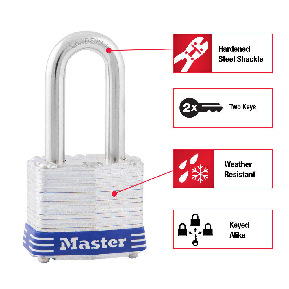 MasterLock #3TRILF 3-Pack Laminated Keyed Alike Padlock, 3 TOTAL LOCKS