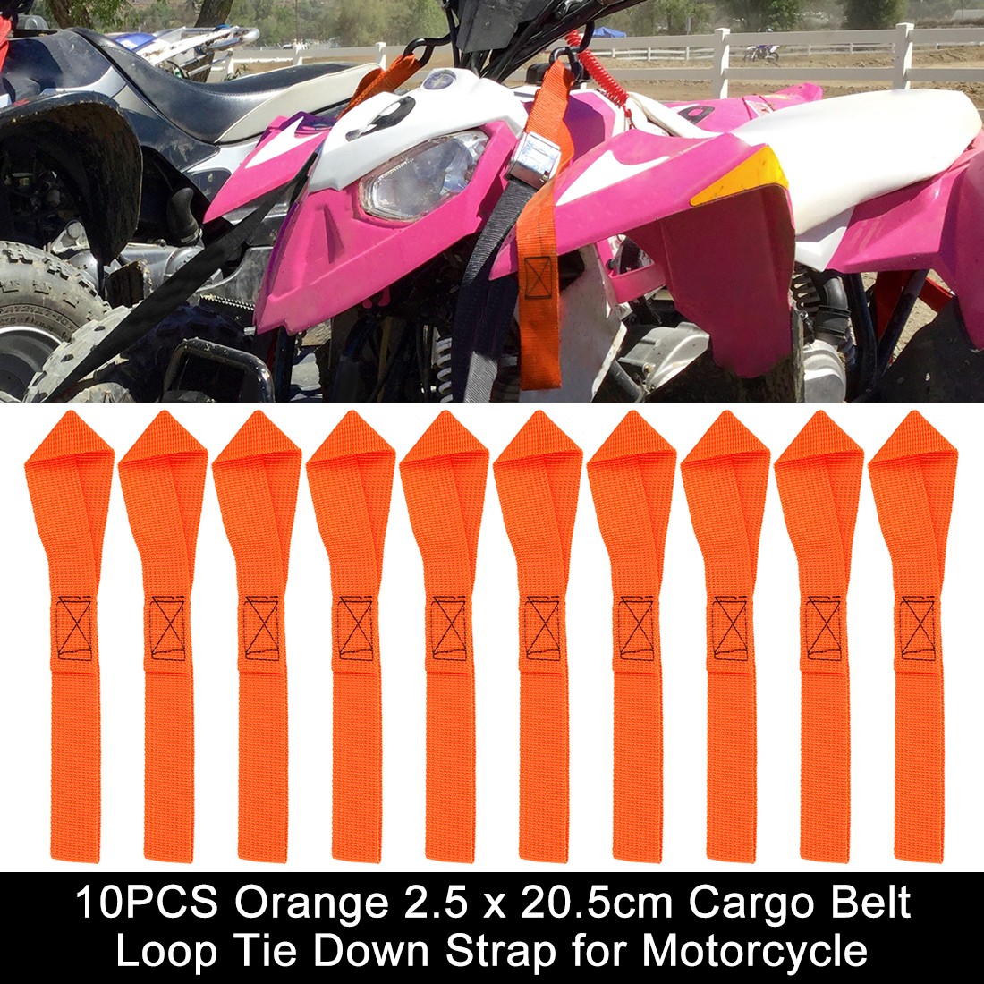 10PCS Orange 2.5 x 20.5cm Cargo Belt Loop Tie Down Strap for Motorcycle