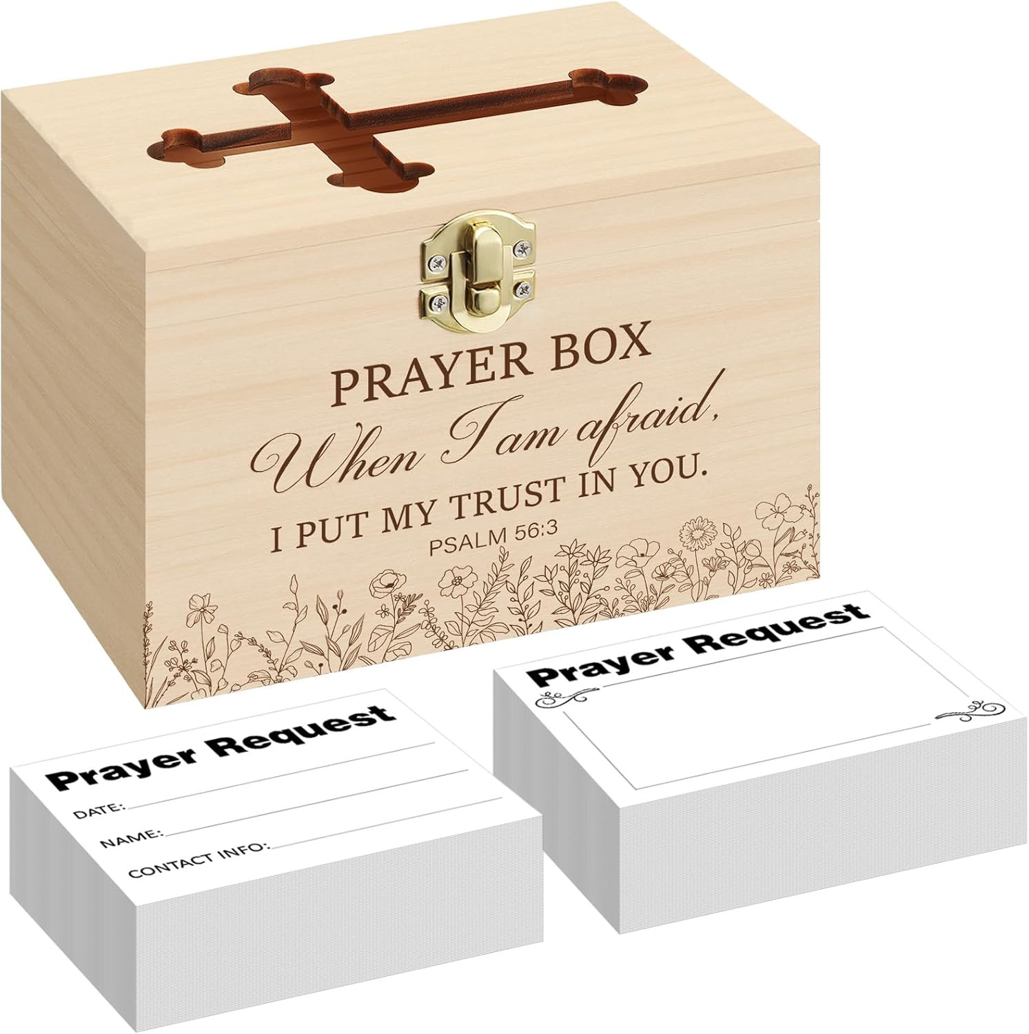 Prayer Request Box with 100 Pcs Prayer Cards 6.3 x 4.3 x 4 Inches Wooden Dist...