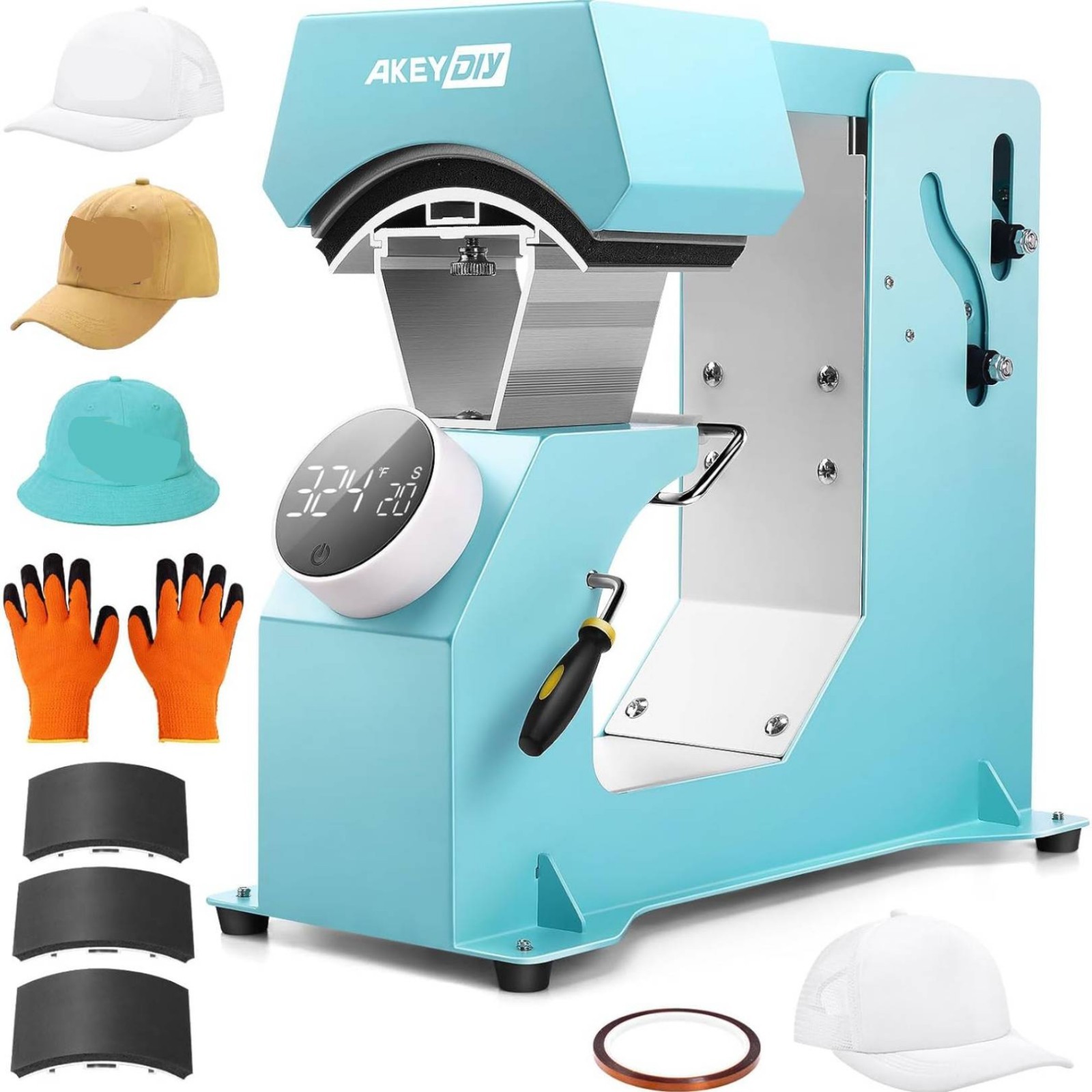 Famous Cap Heat Press Machine, Hat Heat Press with 3pcs Replaceable Heating USA