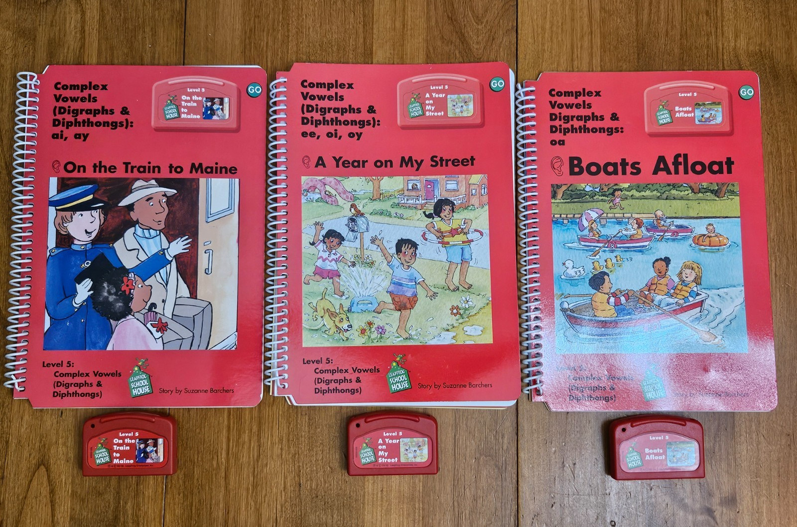 Lot Of 3 - LeapFrog Schoolhouse Books w/ Cartridges - Level 5 Red LeapPad