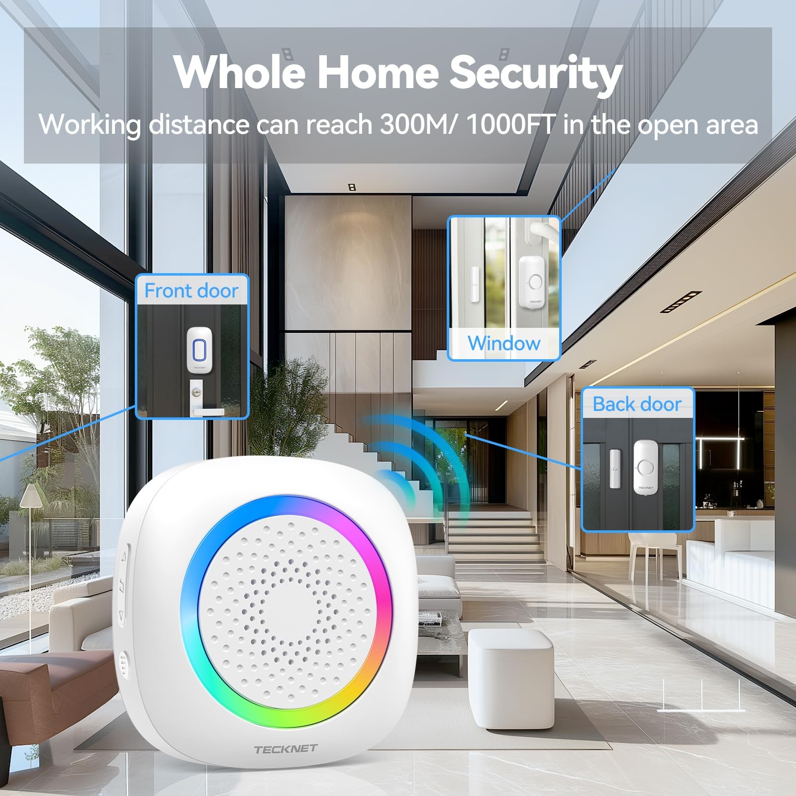 Wireless Door Chime Alarm, 1000Ft Range, 61 Songs, 5 Volumes, RGB Light, Home...