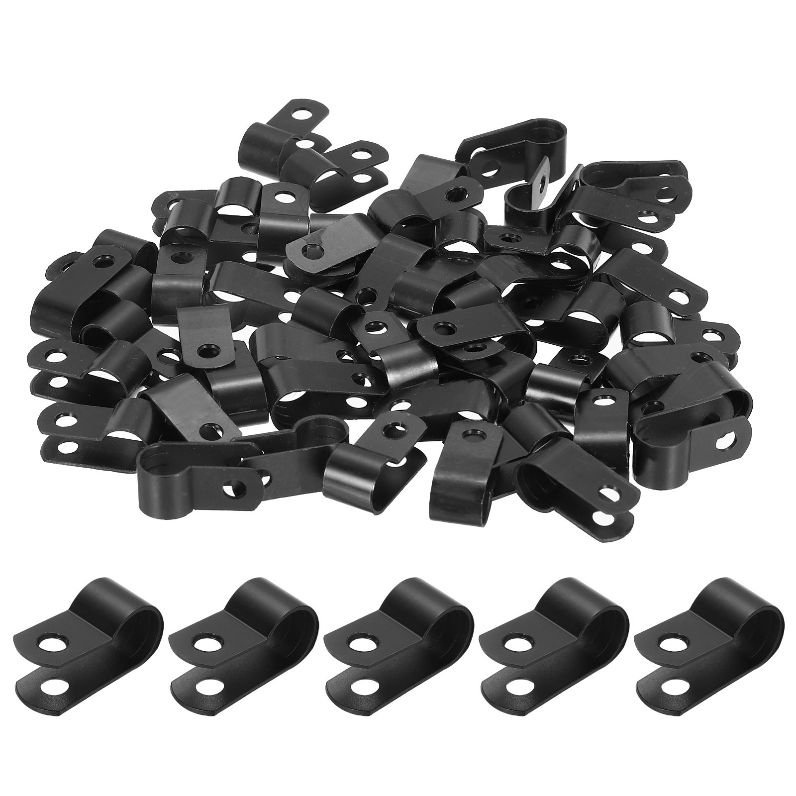 Nylon Plastic Cable Clamps 0.3 Inch, 50 Pcs R-Type Cable Clips, Black
