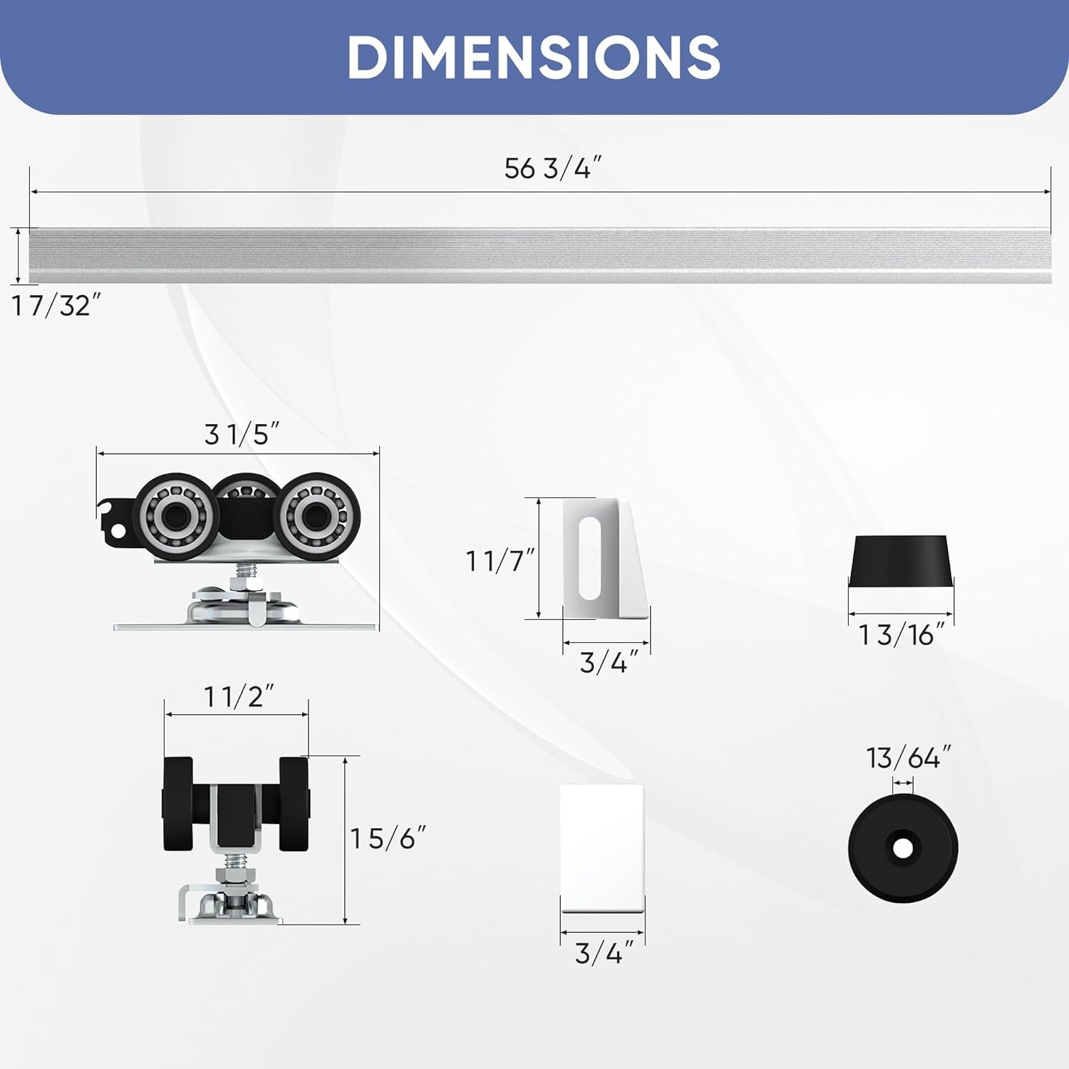 JUBEST 5FT Pocket Door Hardware Track Set 56.7" Sliding Kit