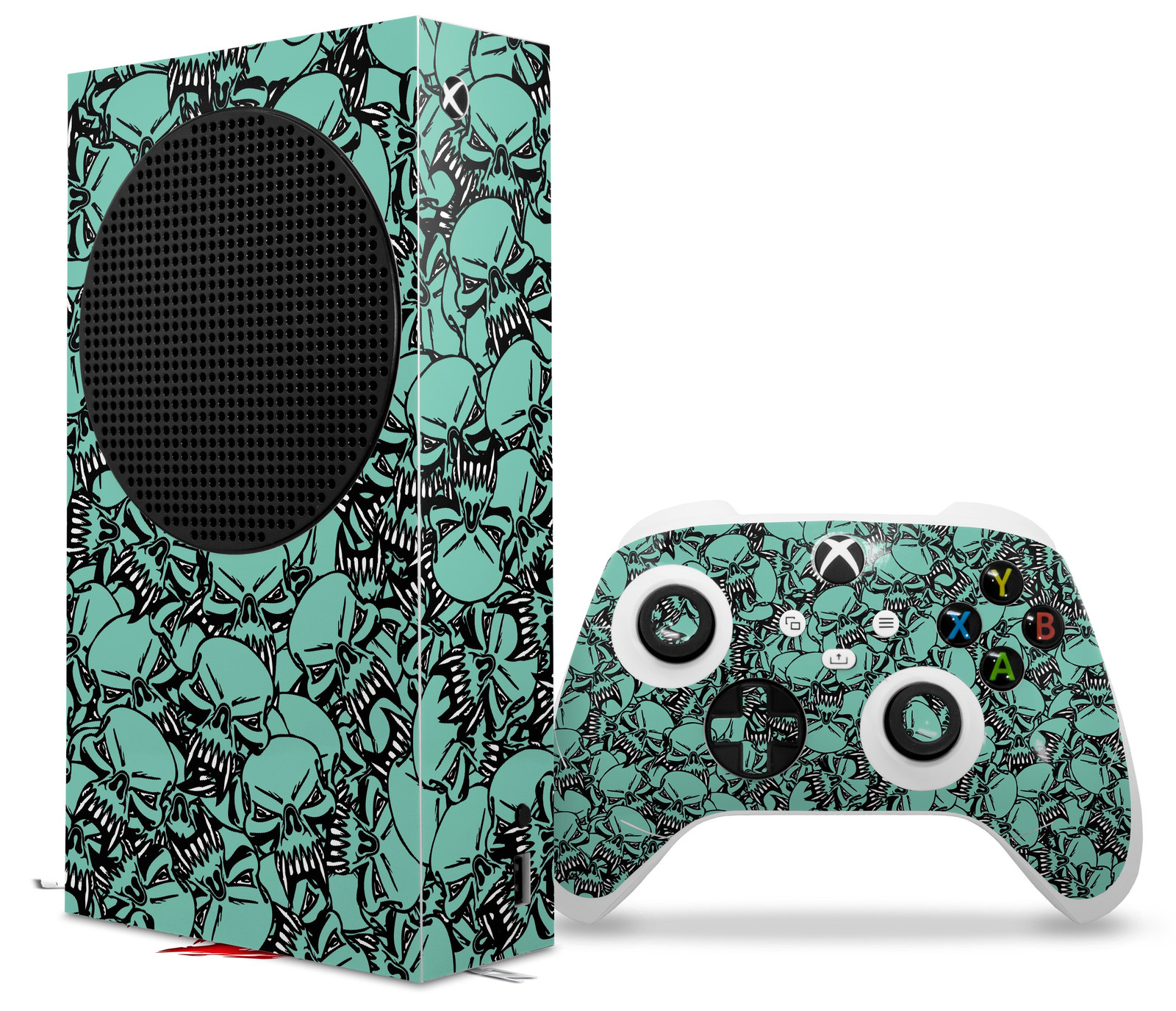 Skin Wrap for XBOX Series S Console Controller Scattered Skulls Seafoam Green
