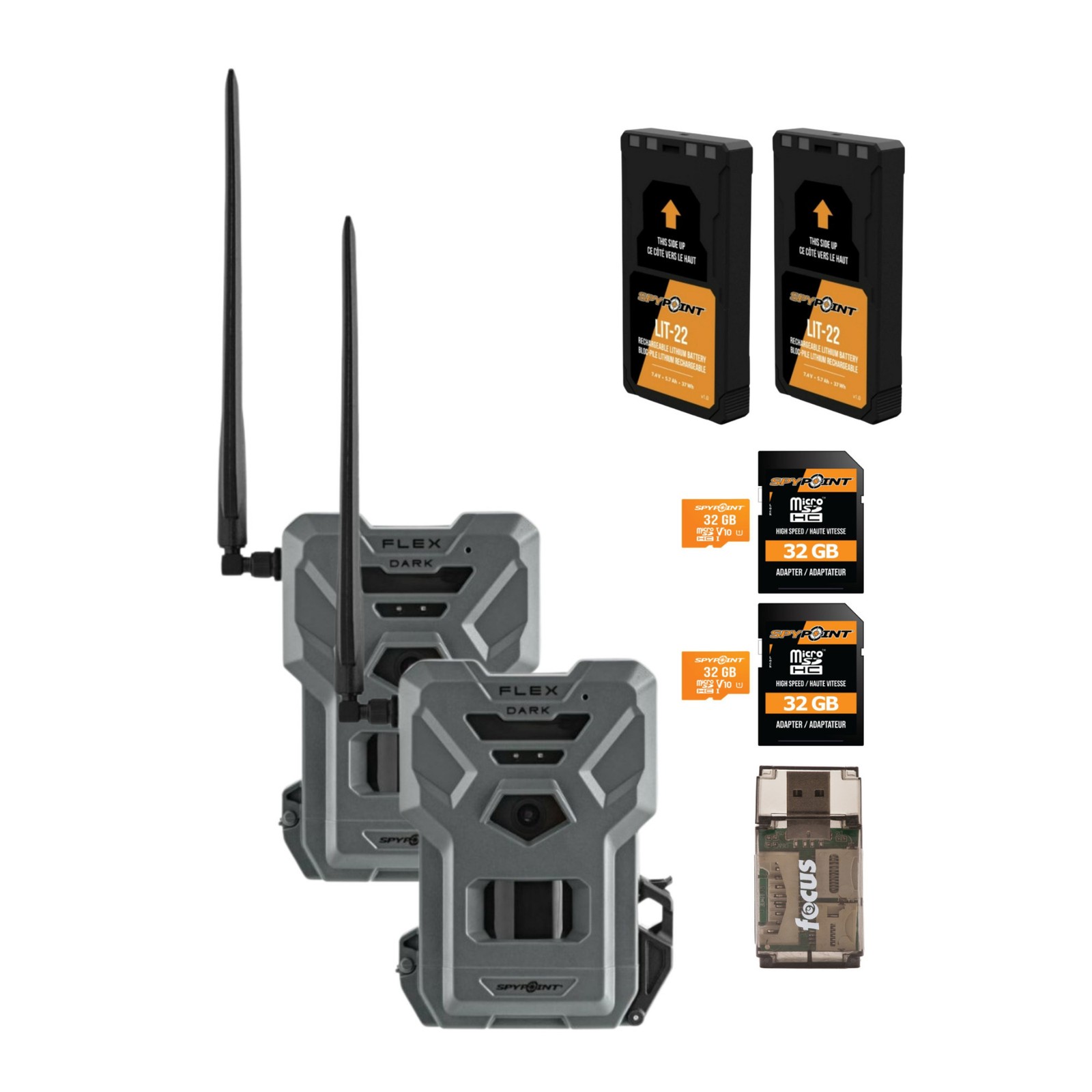 SPYPOINT FLEX DARK GPS Cellular Trail Camera SD Cards Battery 2 Packs
