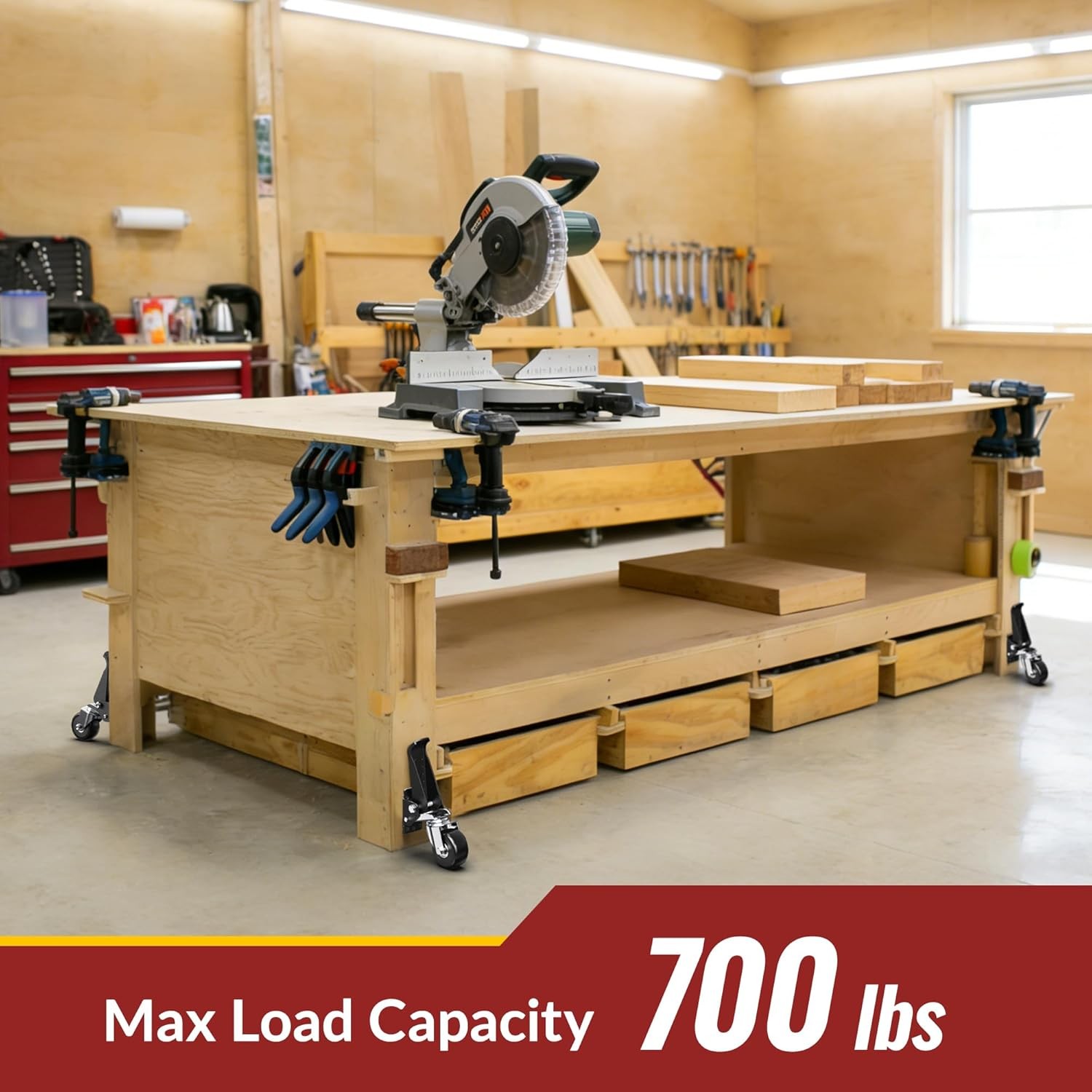 Retractable Casters w Lifting & Lowering Function Maximum Load 700 lbs 4 casters