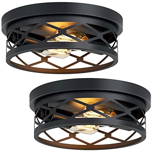2 Pack Flush Mount Ceiling Light,Black 2-Light 10.7in 2-Light Ceiling Light