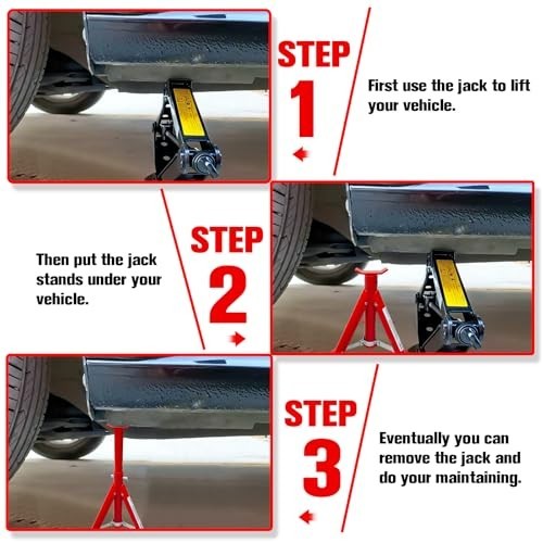 3 Ton Foldable Jack Stands, Adjustable 11.42"-16.06", Safety Pin, Car Lift for S