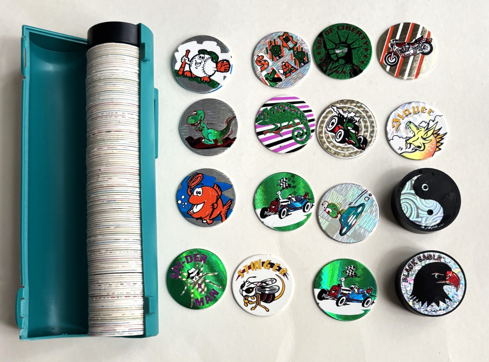 140 POGS MILK CAPS SLAMMER COFFIN HOLDER  FOIL CARS  ANIMALS + Lot  VINTAGE 90s+