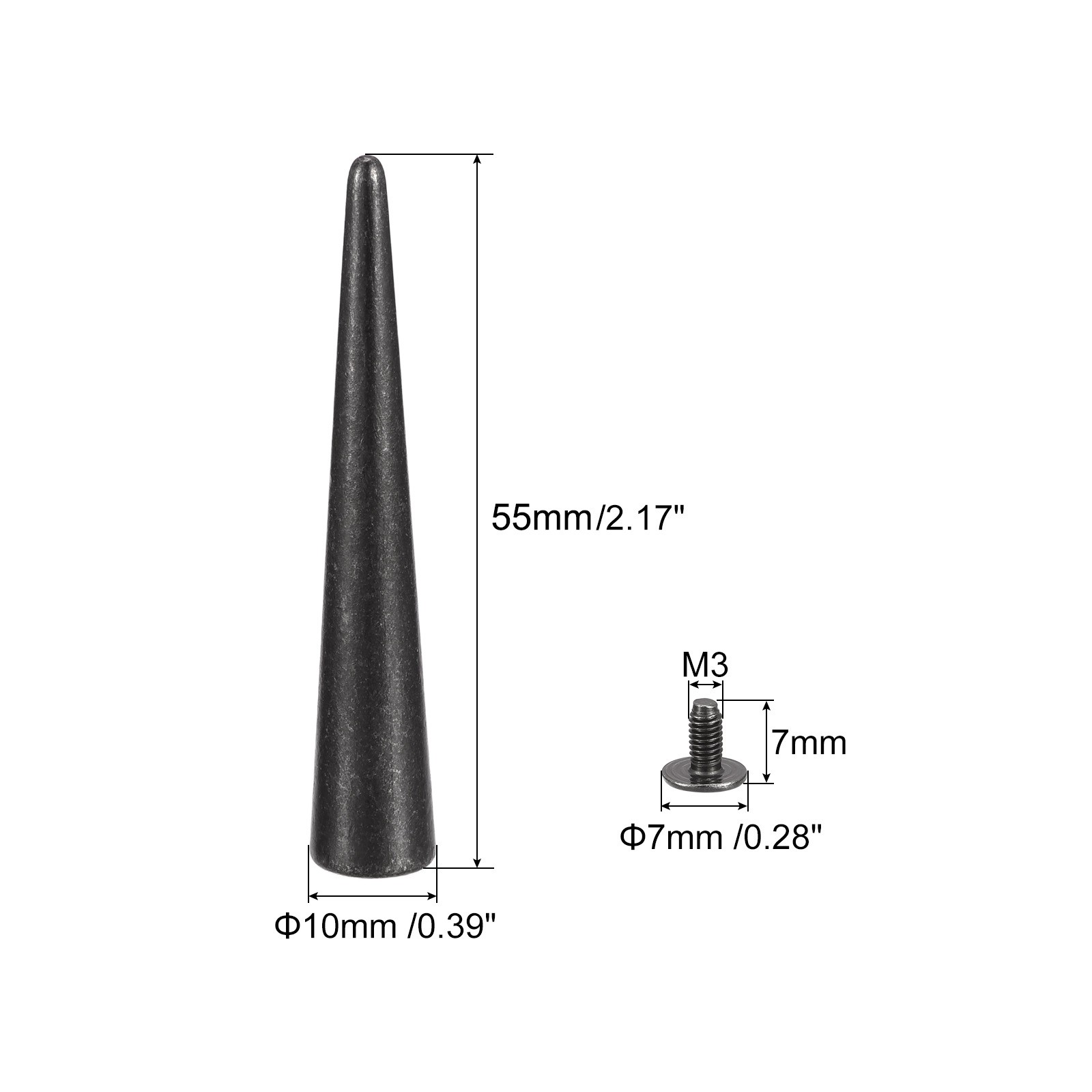 10x55mm Screw Back Rivets, 15 Sets Solid Leather Studs for DIY Black
