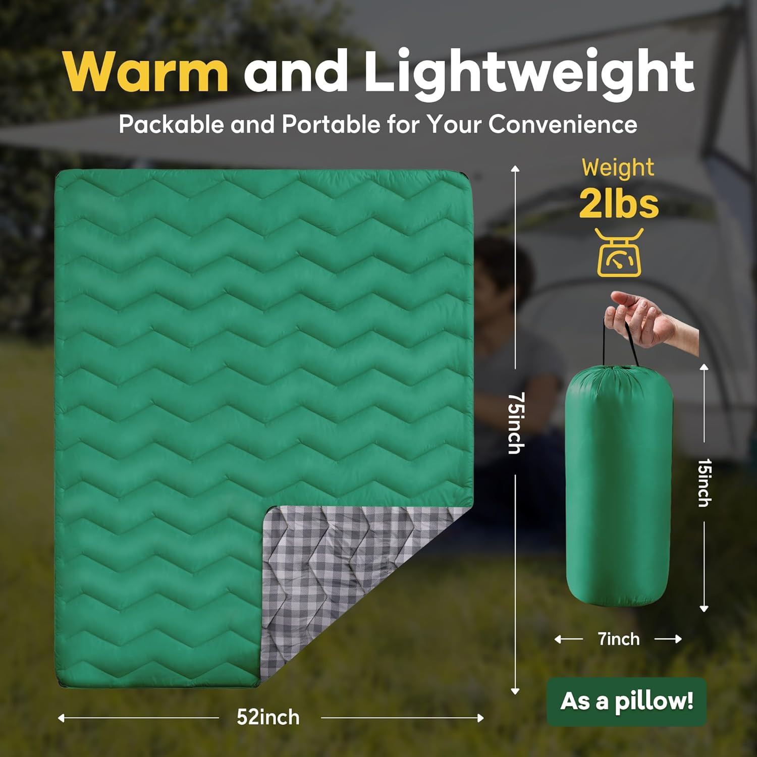 Waterproof Puffy Camping Blanket - Lightweight Packable Outdoor Quilt with Corne