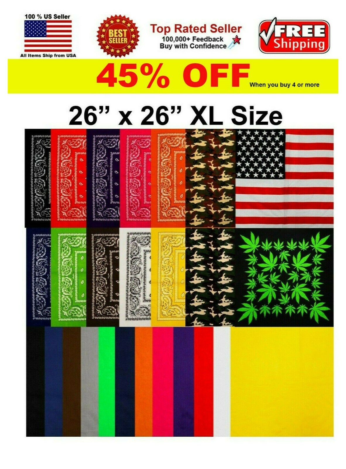 XL 26"X26" COTTON PAISLEY DESIGNS SCARF BANDANA HANDKERCHIEF HEAD WRAP WRISTBAND