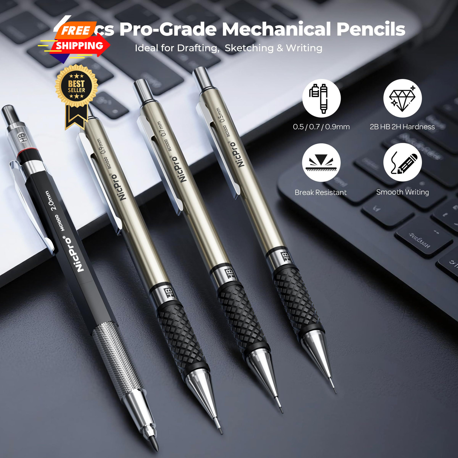 Nicpro 16PCS Drafting Tool Geometry Set with 12'' Architectural Scale Ruler